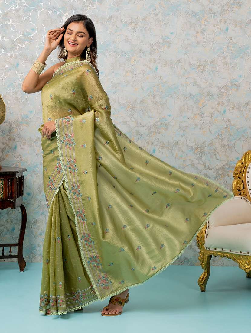 women olive embroidered saree with blouse - 21668662 - Standard Image - 2