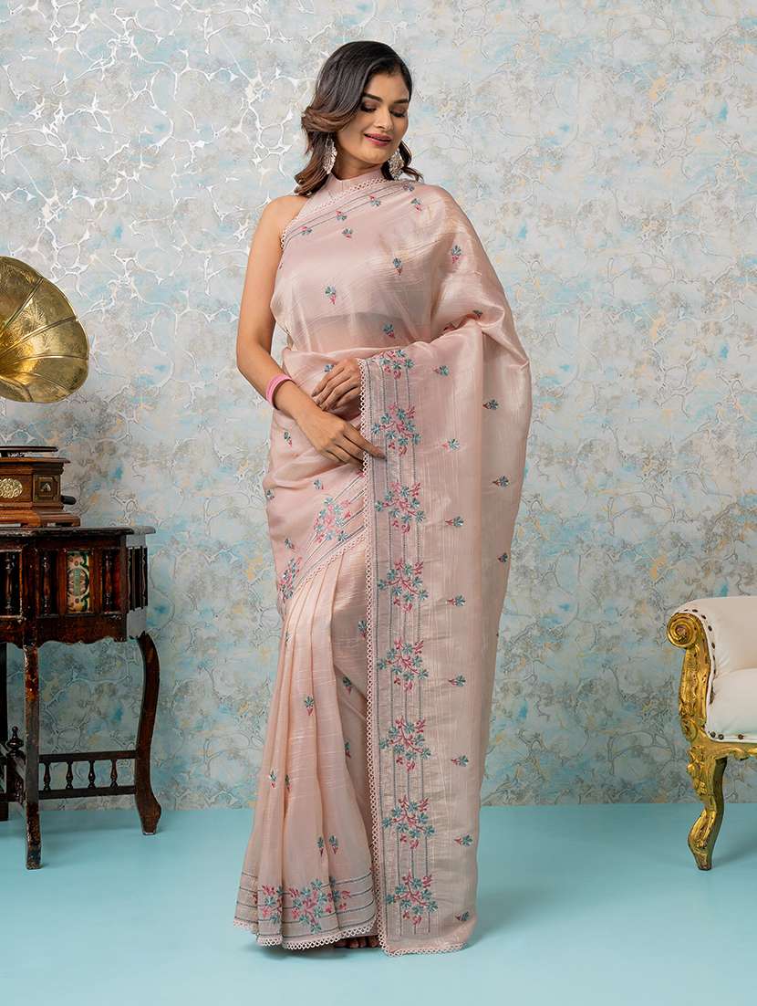 women beige embroidered saree with blouse - 21668664 - Standard Image - 2