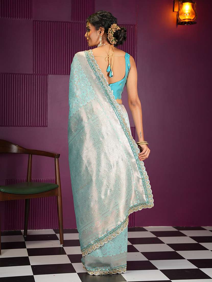 women light blue self design banarasi saree with blouse - 21668676 - Standard Image - 2