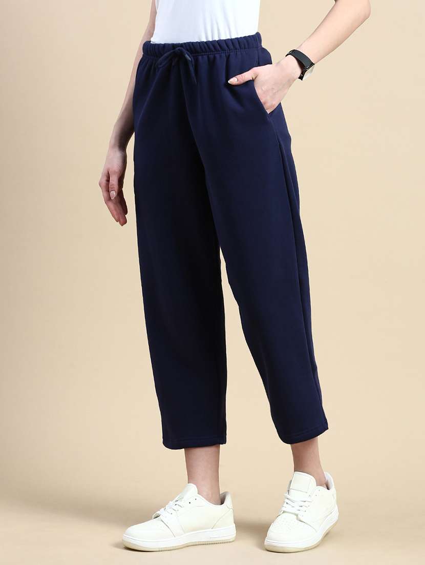 women navy blue polyester chinos trouser - 21668960 -  Standard Image - 2