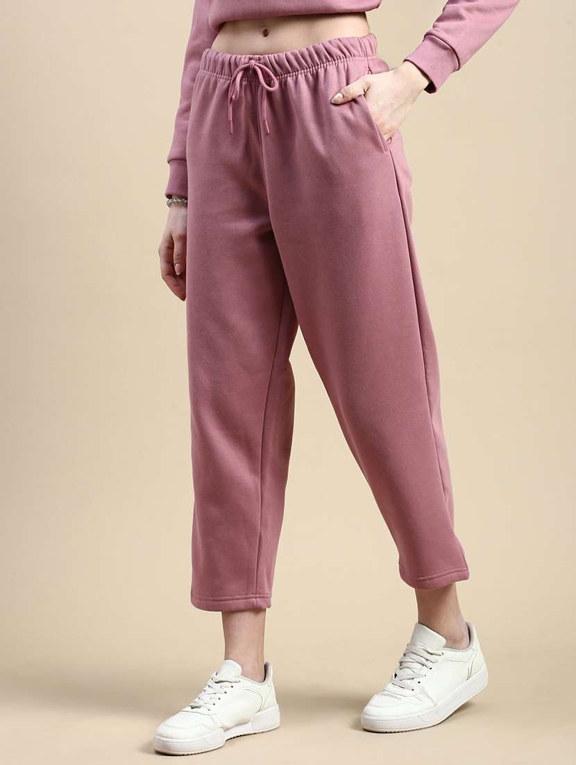 women solid mid rise track pant - 21668961 -  Standard Image - 2