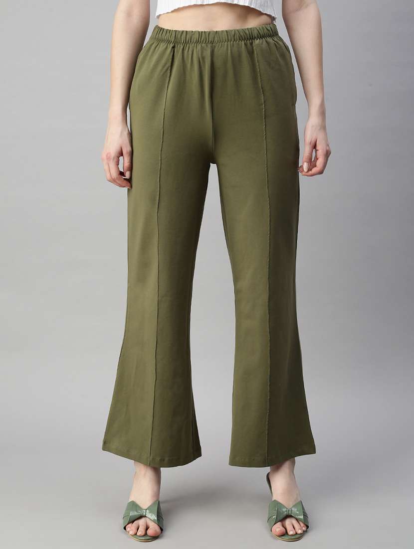 women solid high rise bootcut trouser