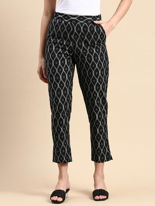 women black printed high rise cigarette pants trouser - 21668987 - Standard Image - 0