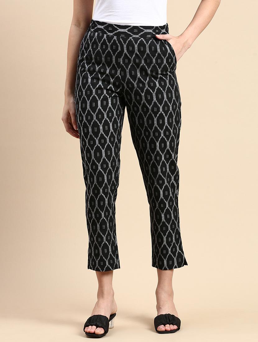 women black printed high rise cigarette pants trouser - 21668987 - Zoom Image - 0