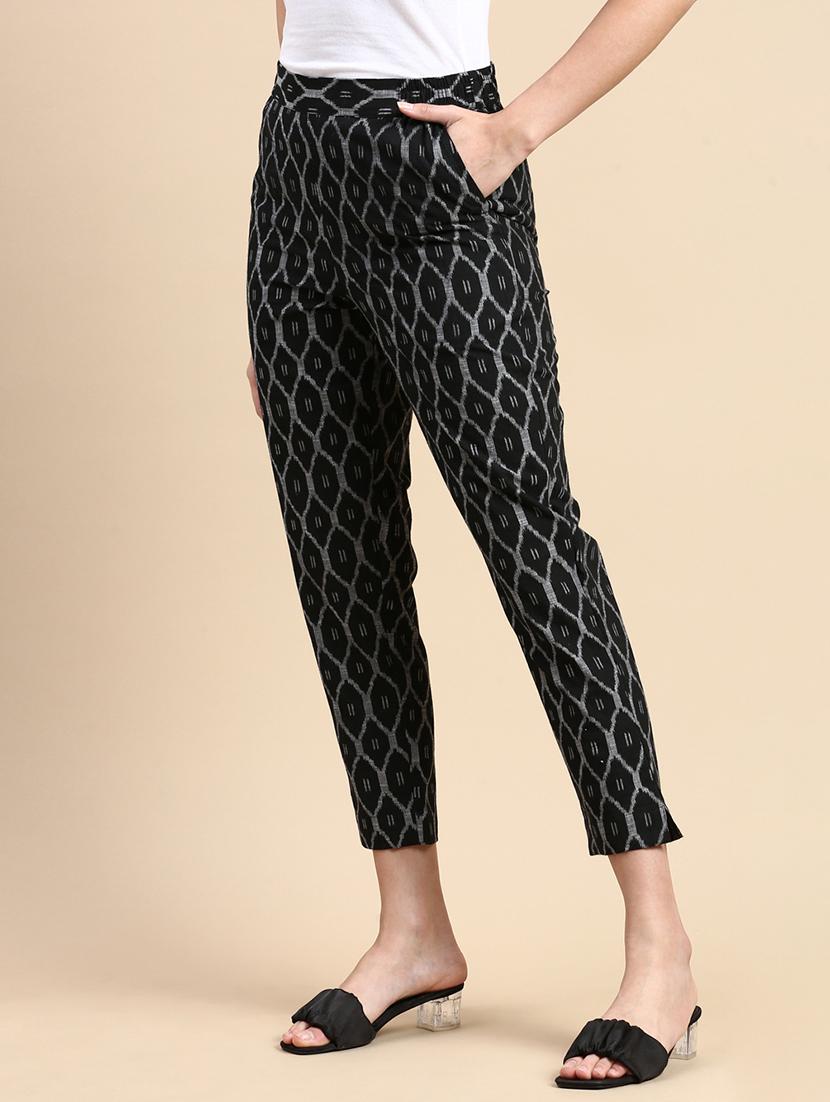 women black printed high rise cigarette pants trouser - 21668988 - Standard Image - 2