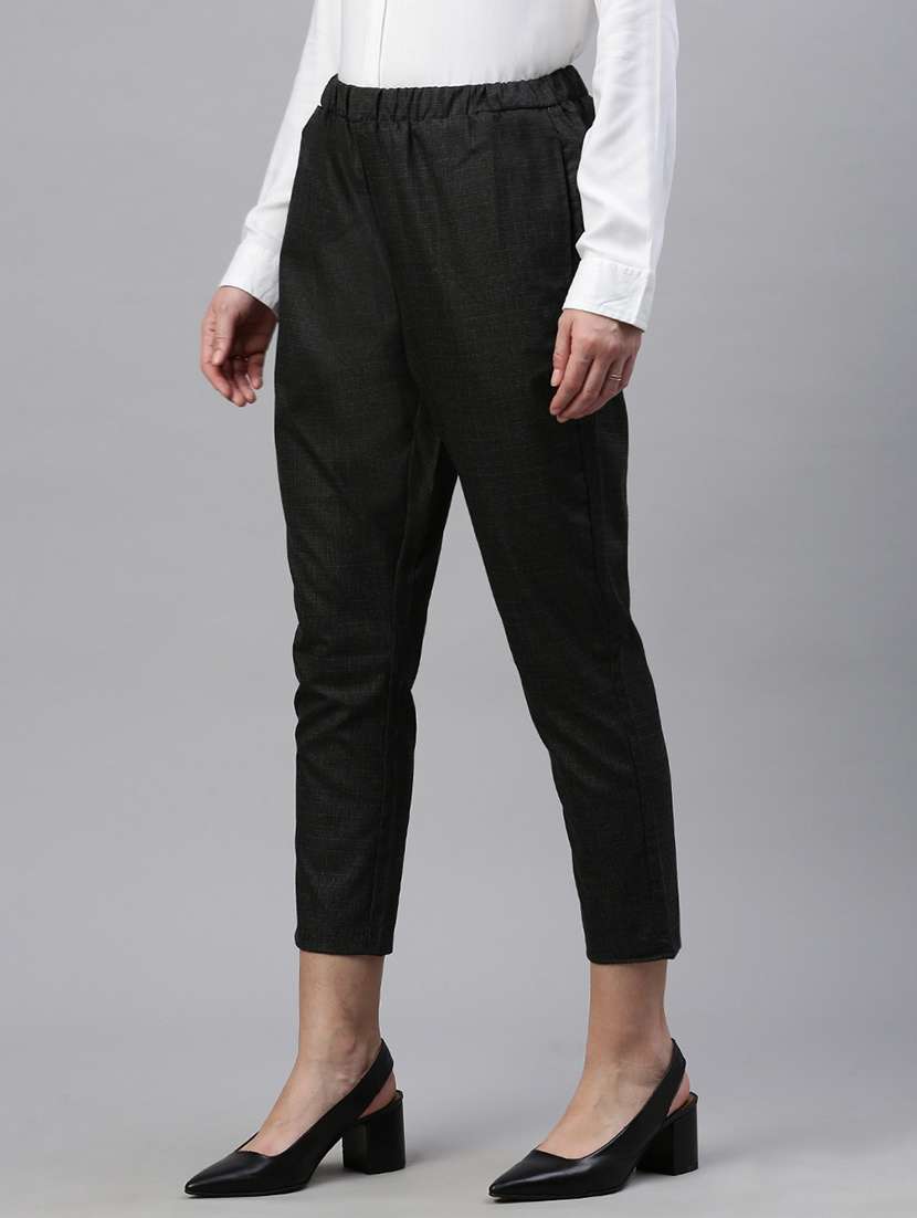 women black checkered mid rise cigarette panr - 21668990 -  Standard Image - 2