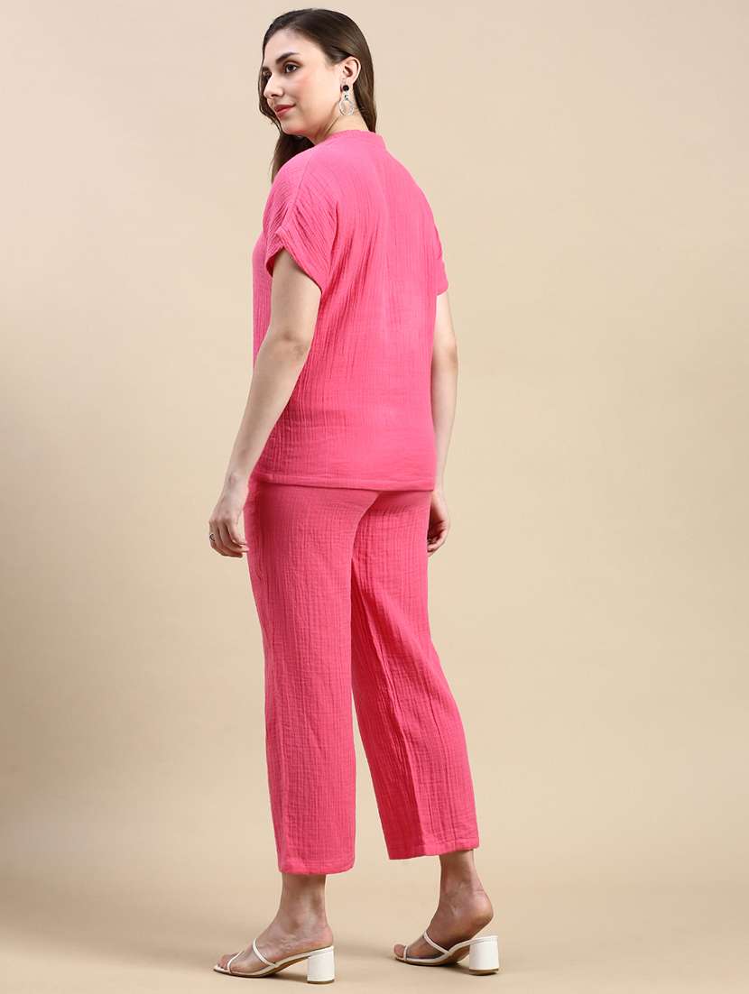 women pink solid mid rise straight trouser - 21668996 - Standard Image - 2