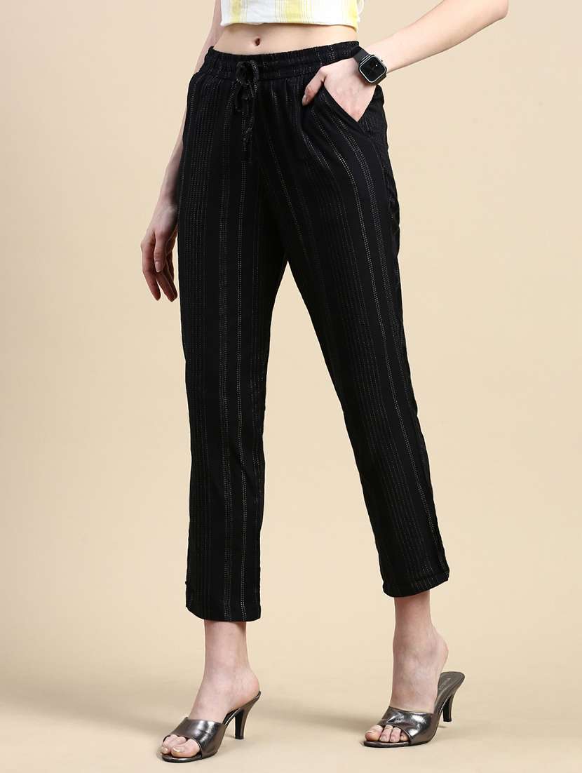 women black striped mid rise straight trouser - 21669009 - Standard Image - 2