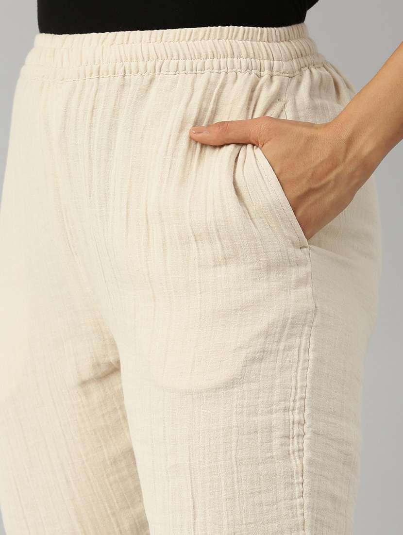 women cream solid mid rise straight trouser - 21669012 -  Standard Image - 2
