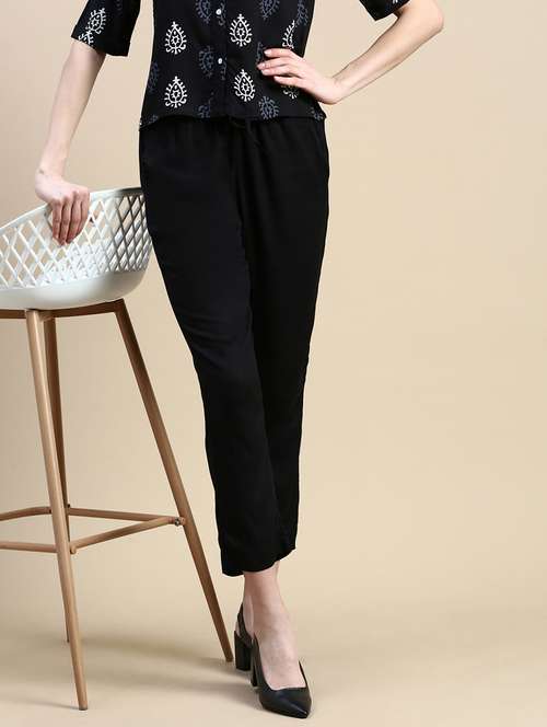 women black solid mid rise cigarette pant - 21669015 -  Standard Image - 0
