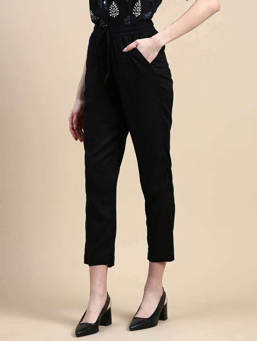 women black solid mid rise cigarette pant - 21669015 - Standard Image - 2