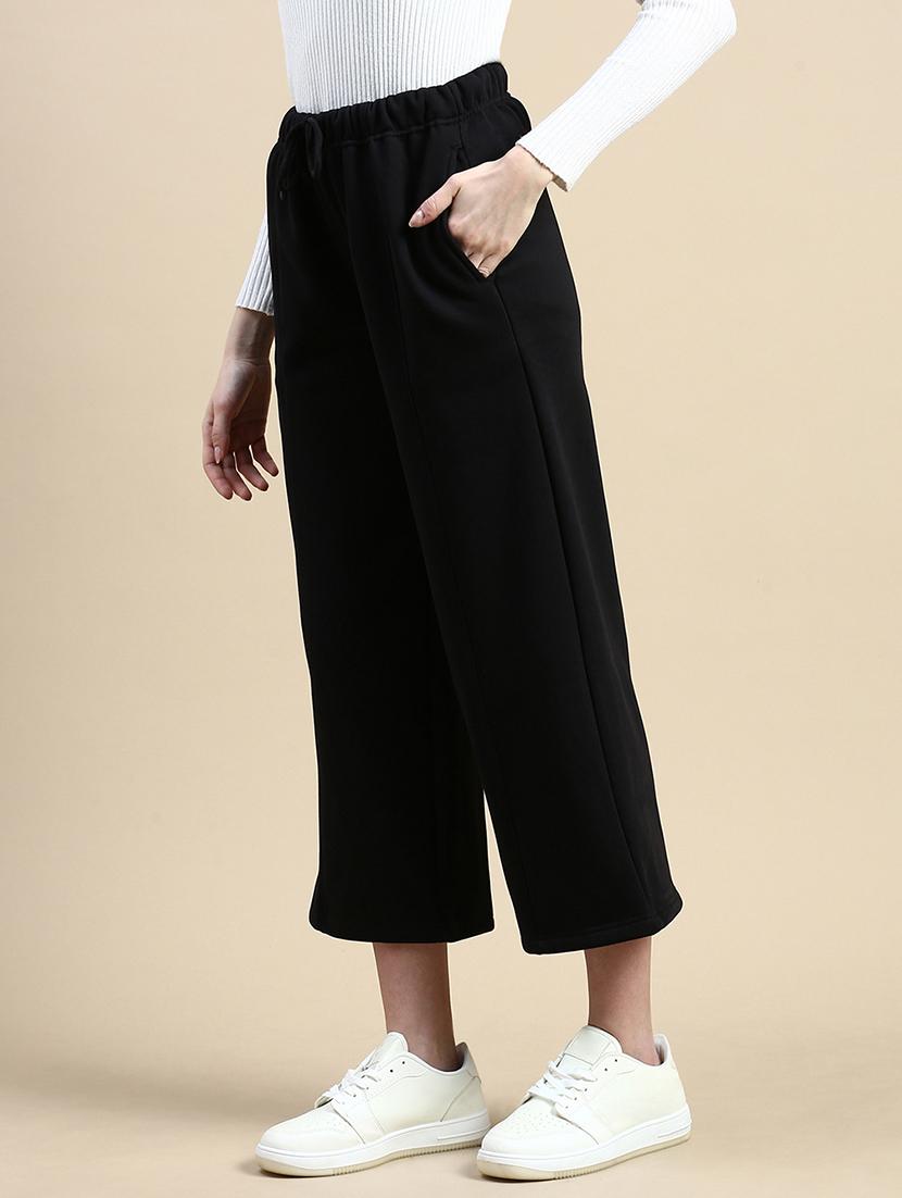 women black solid high rise wide leg trouser - 21669018 - Standard Image - 2