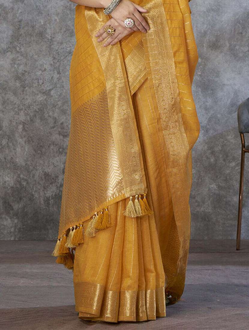 yellow cotton chanderi saree with blouse - 21669035 - Standard Image - 2