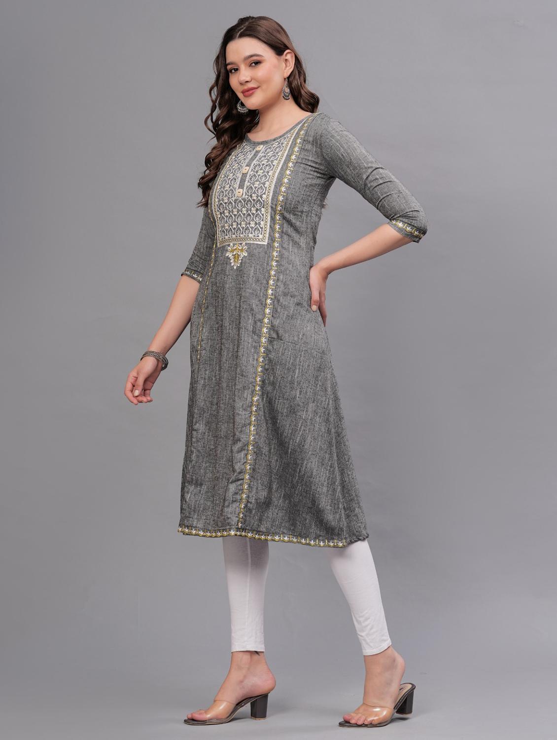 women embroidered round neck a-line kurta - 21669365 - Standard Image - 2