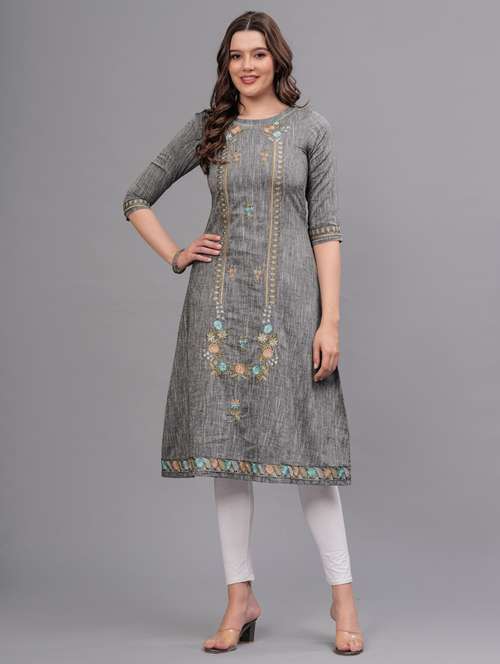 women embroidered round neck a-line kurta - 21669374 - Standard Image - 0