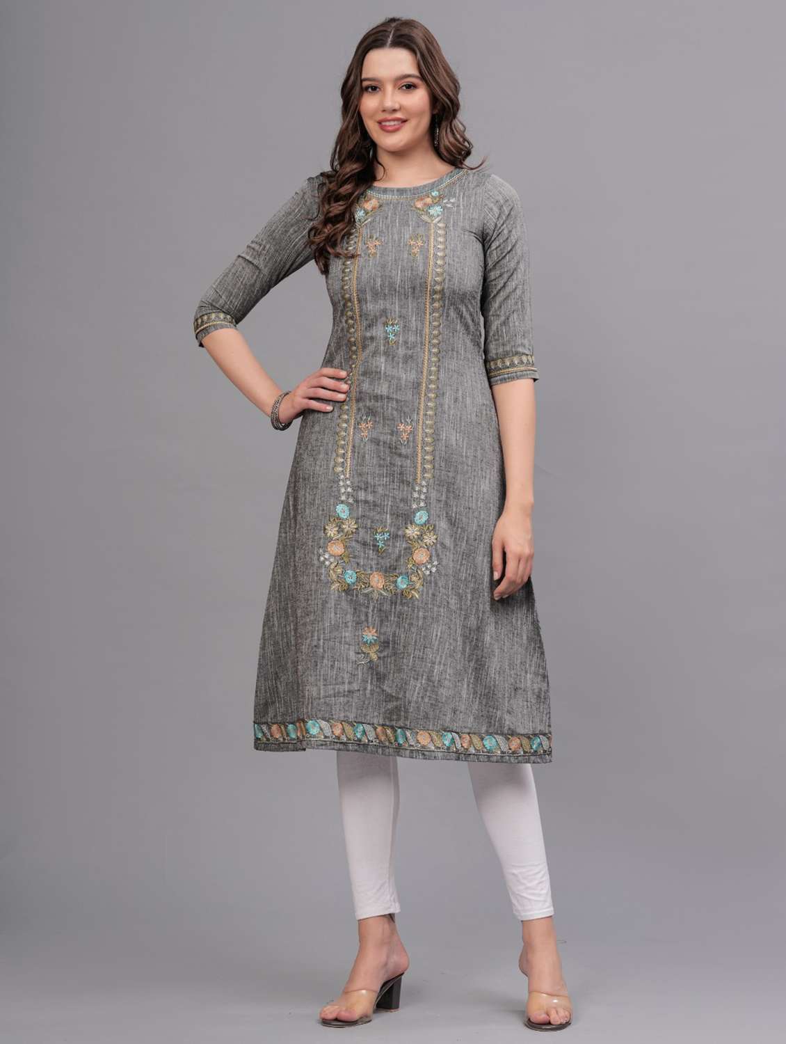 women embroidered round neck a-line kurta - 21669374 - Zoom Image - 0