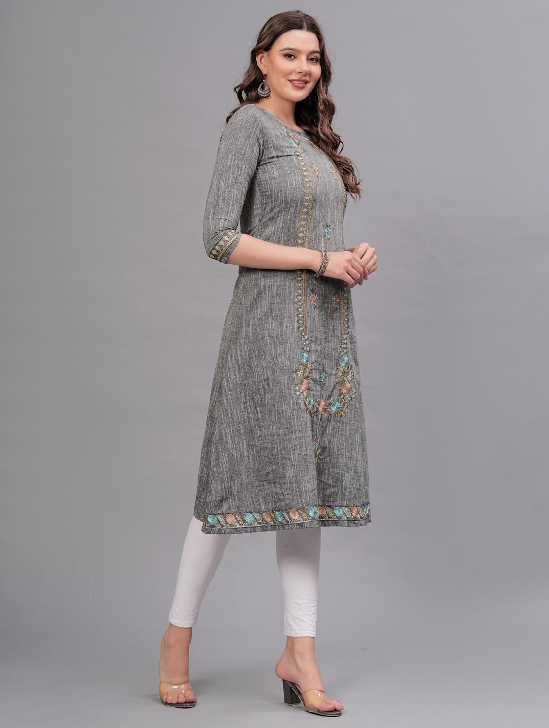 women embroidered round neck a-line kurta - 21669374 - Standard Image - 2