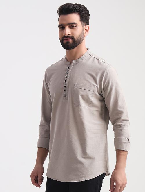 men mandarin neck solid short kurta - 21669392 - Standard Image - 0
