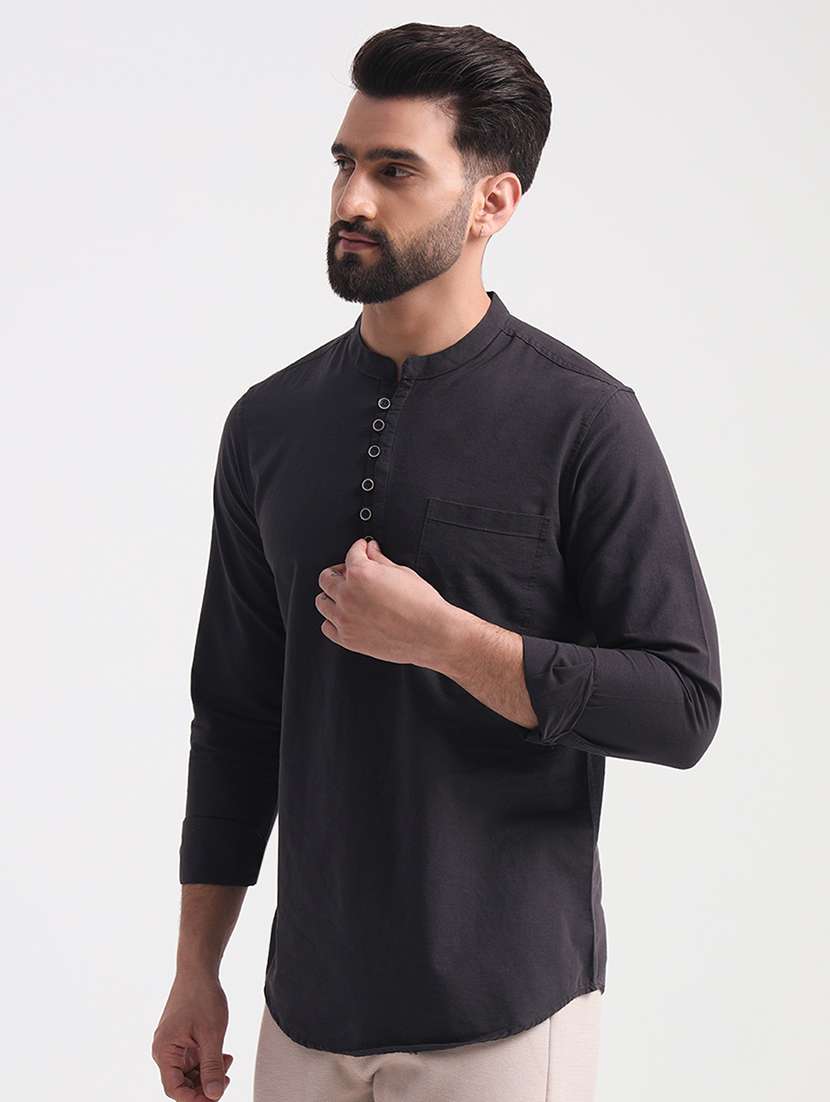 men mandarin neck solid short kurta