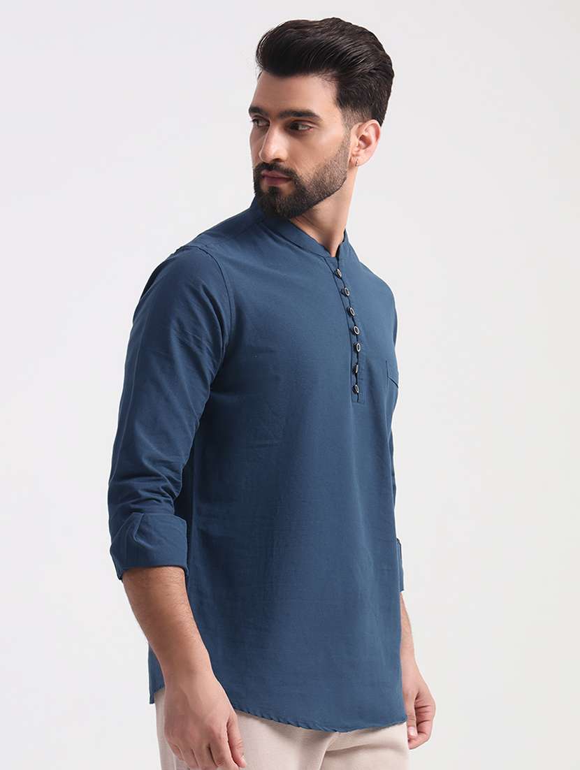 men mandarin neck solid short kurta