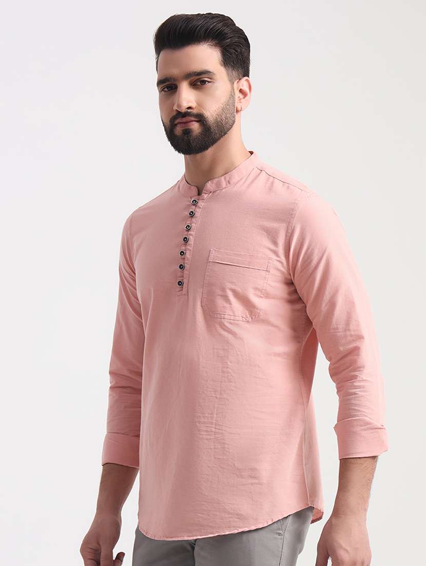 men mandarin neck solid short kurta