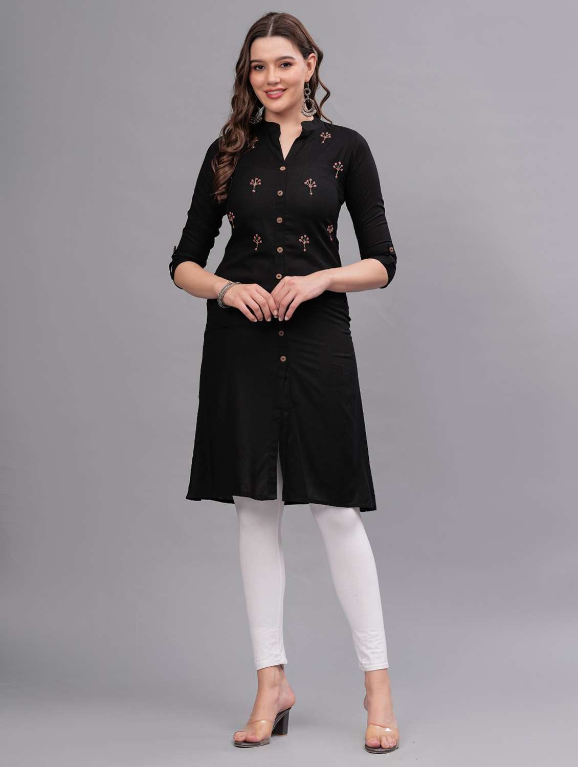 women embellished mandarin neck a-line kurta - 21669422 - Zoom Image - 0