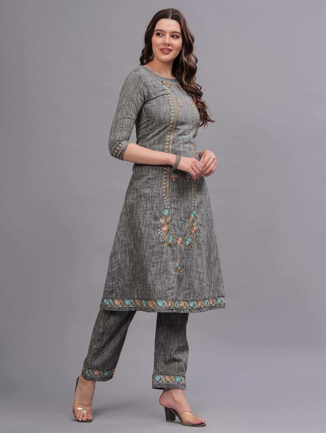 women embroidered round neck kurta pant set - 21669441 - Standard Image - 2