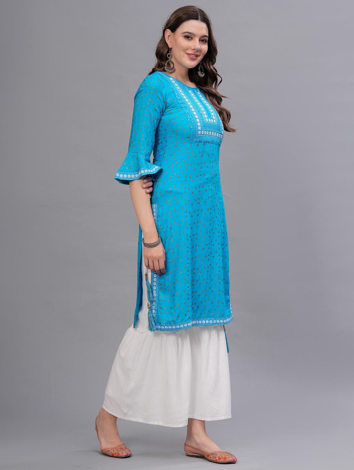 women printed round neck kurta sharara set - 21669450 - Standard Image - 2