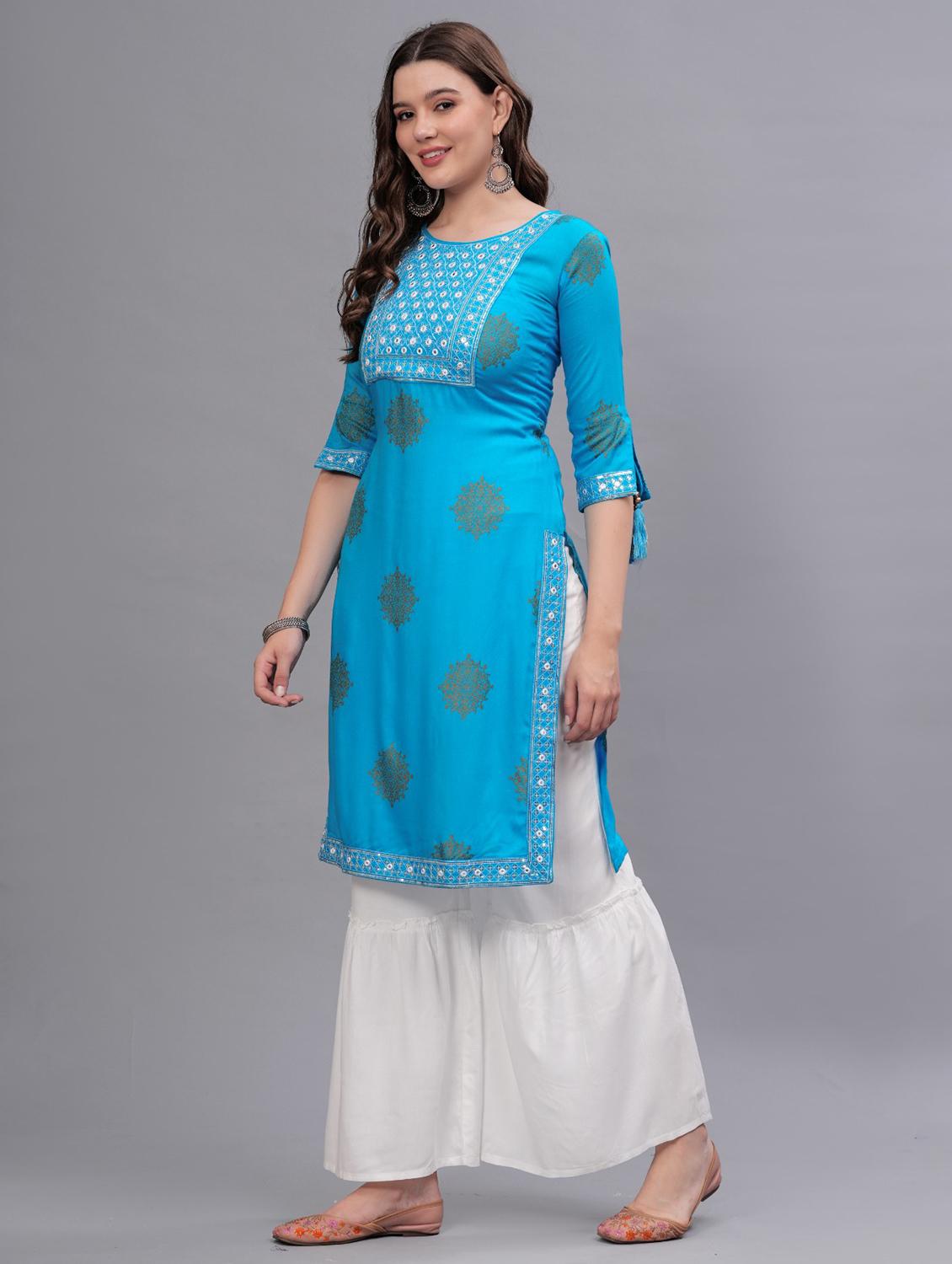 women printed round neck kurta sharara set - 21669459 - Standard Image - 2