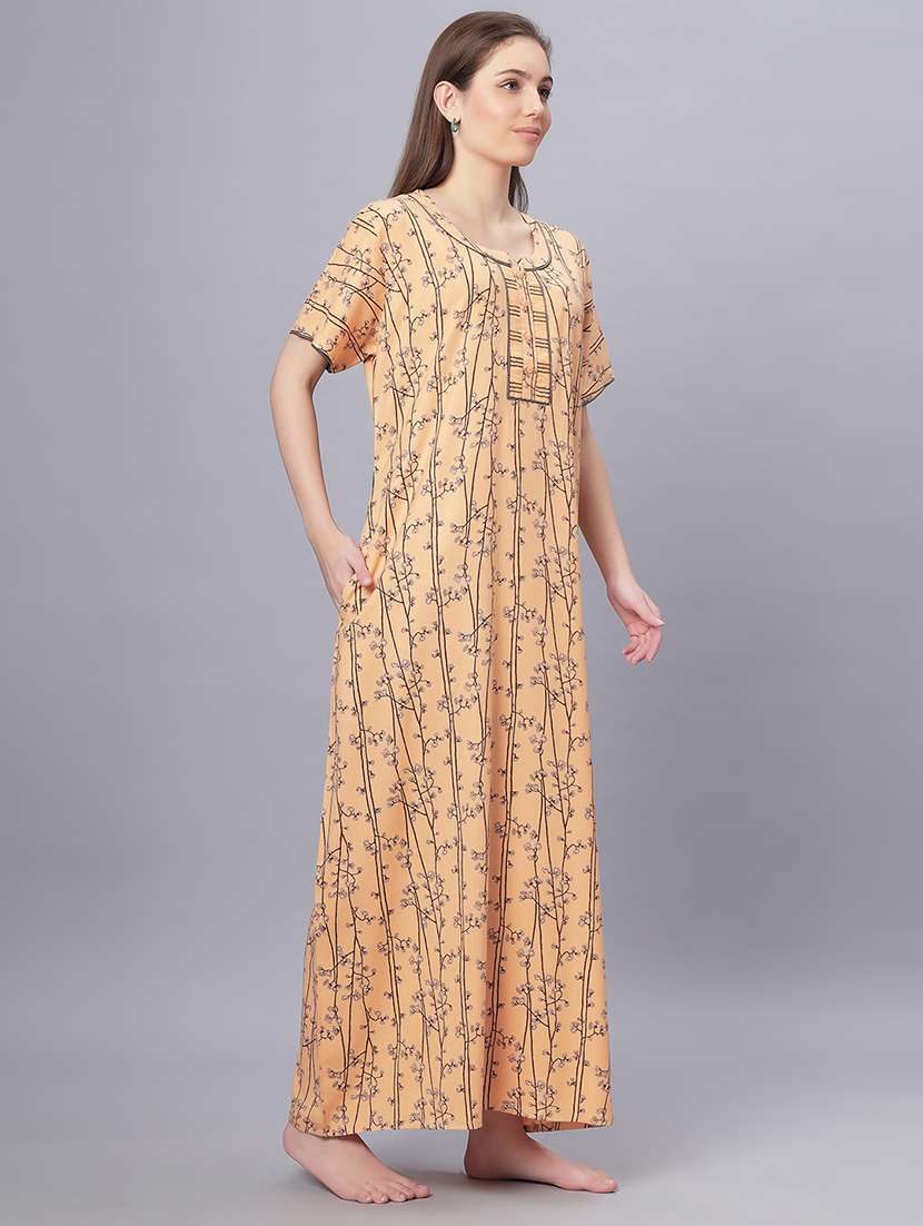 women printed short sleeves nighty - 21669549 - Standard Image - 2