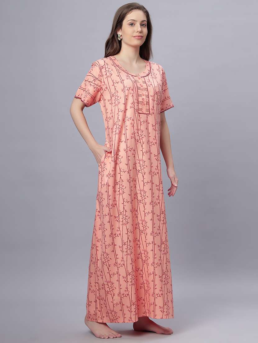women printed short sleeves nighty - 21669551 - Standard Image - 2