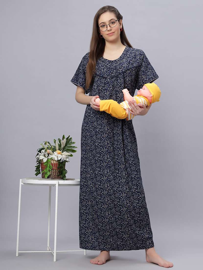 women round neck printed maternity wear nighty
