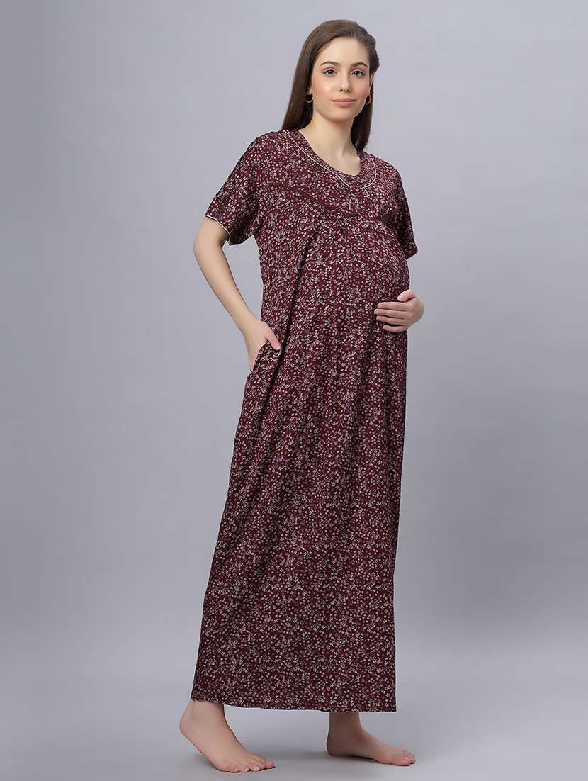 women round neck printed maternity wear nighty - 21669572 -  Standard Image - 2
