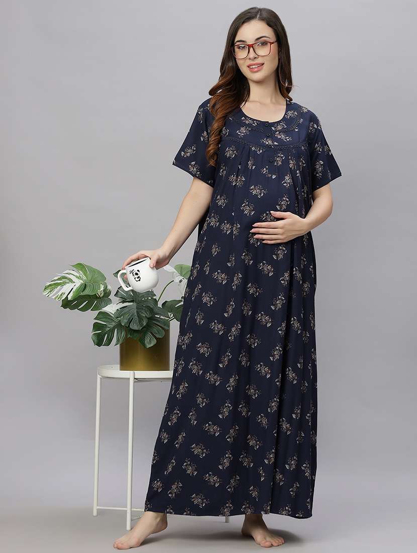 women round neck printed maternity wear nighty