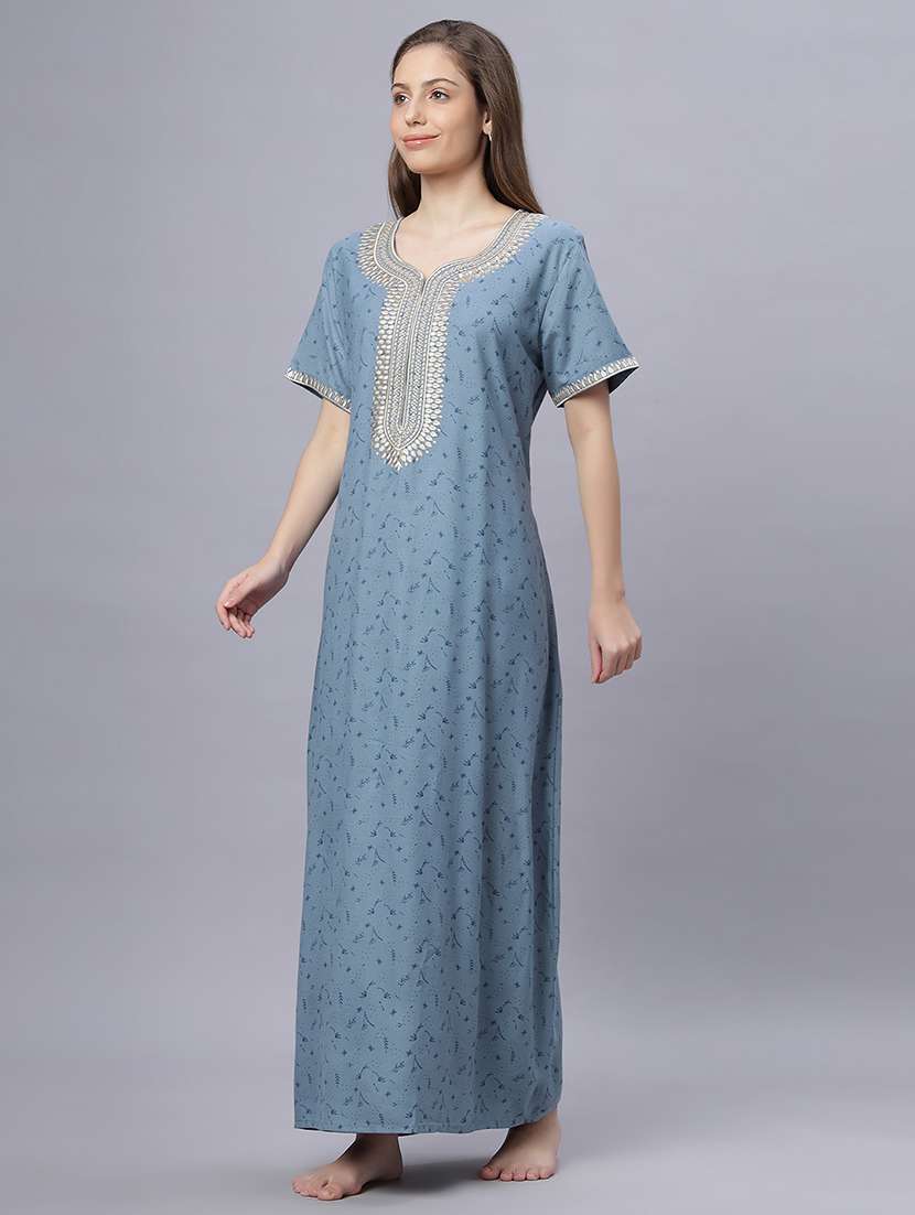 women printed short sleeves nighty - 21669583 -  Standard Image - 2