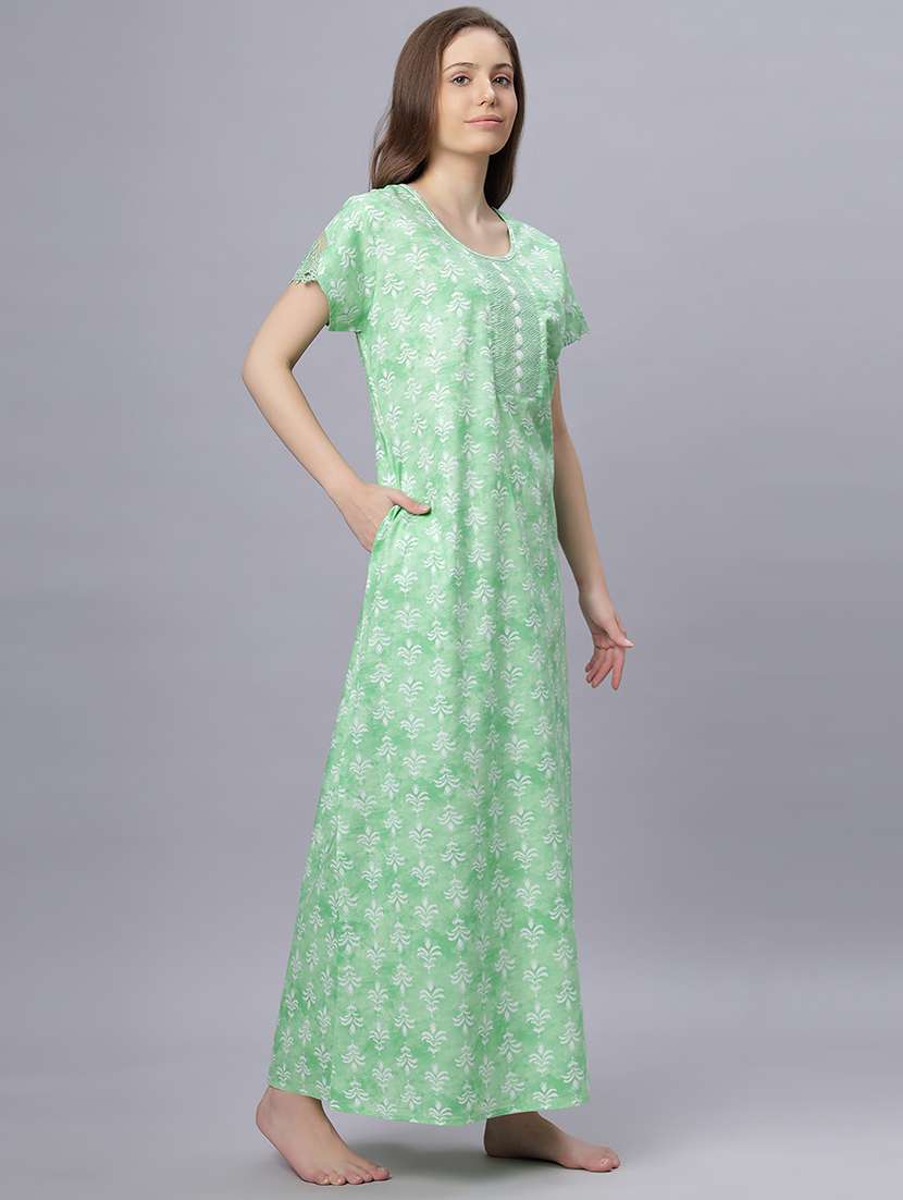 women printed short sleeves nighty - 21669587 - Standard Image - 2