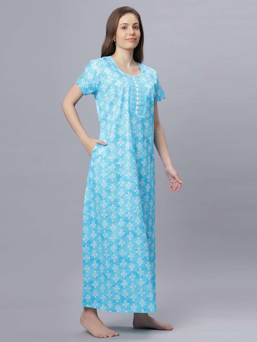 women printed short sleeves nighty - 21669589 - Standard Image - 2