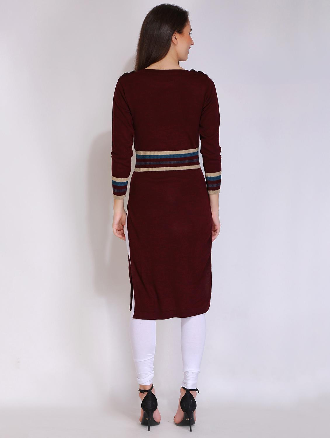 women striped long sleeves woolen kurta - 21669591 - Standard Image - 2