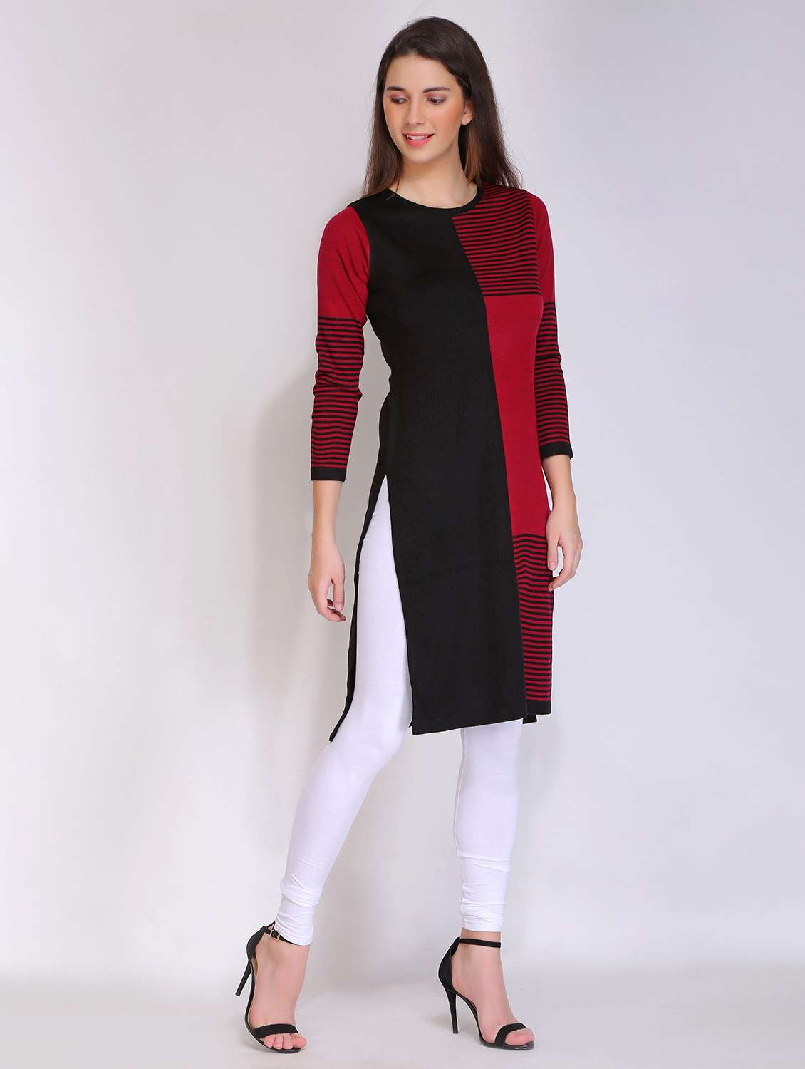 women acrylic round neck woolen kurta - 21669593 -  Standard Image - 2