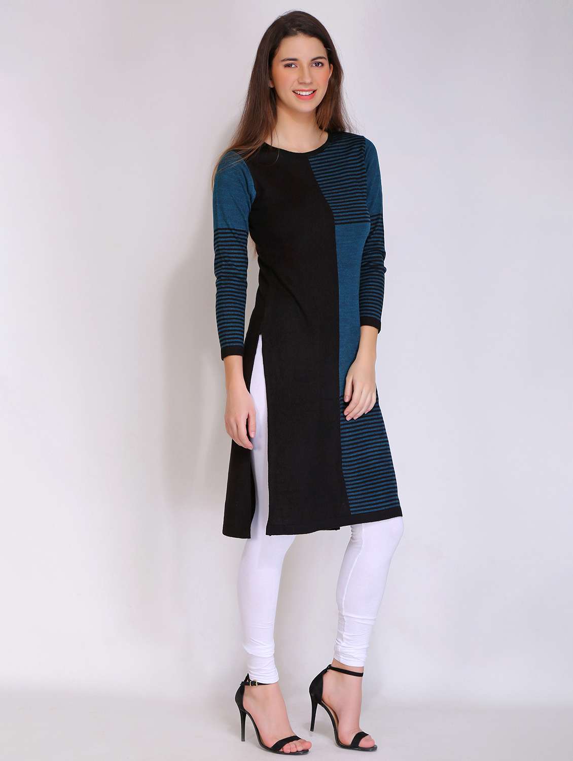 women acrylic round neck woolen kurta - 21669594 -  Standard Image - 2