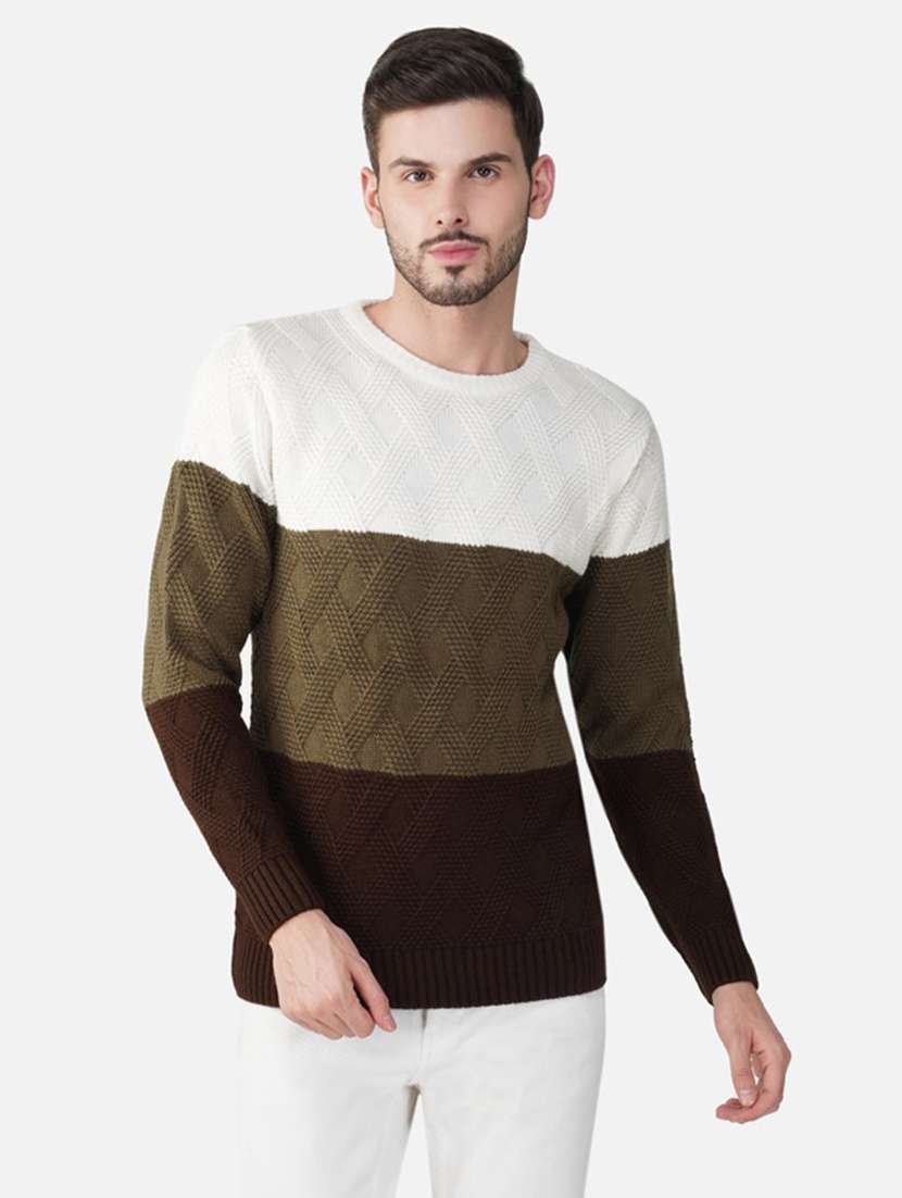 men long sleeve color block pullover