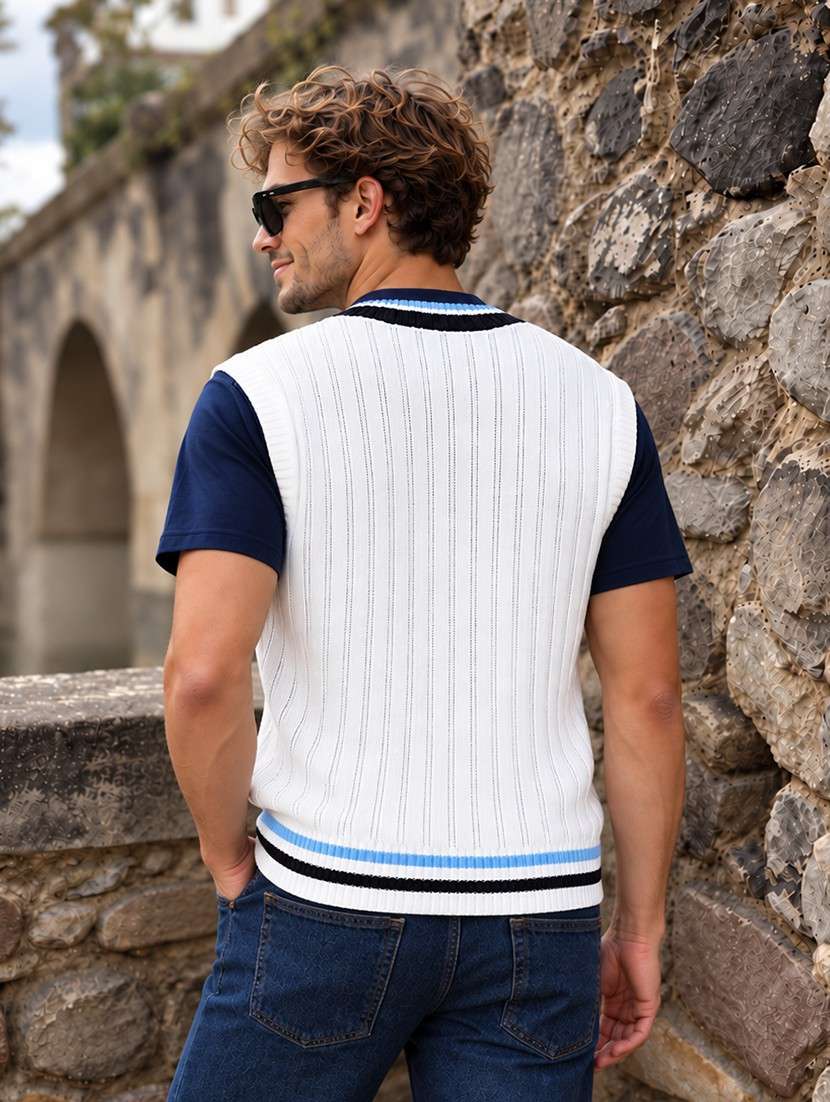 Men V-neck Self Design Pullover - 21669641 -  Standard Image - 2