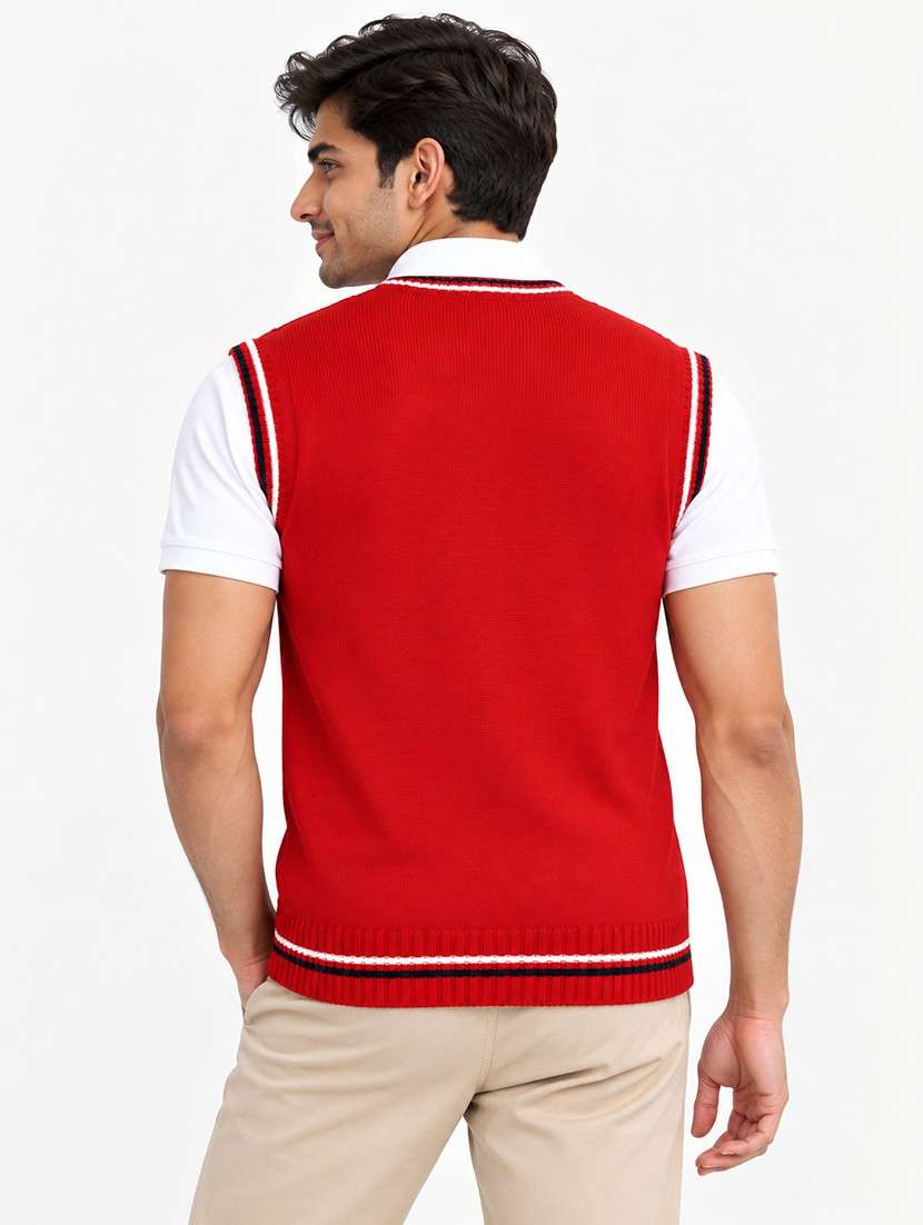 Men V-neck Self Design Pullover - 21669642 -  Standard Image - 2