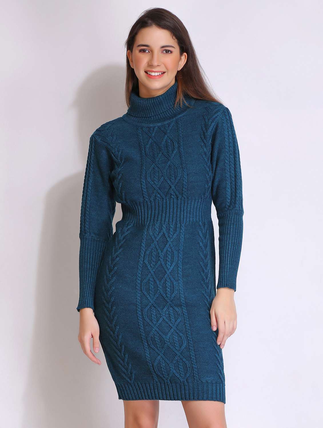 women solid acrylic long sleeve dress