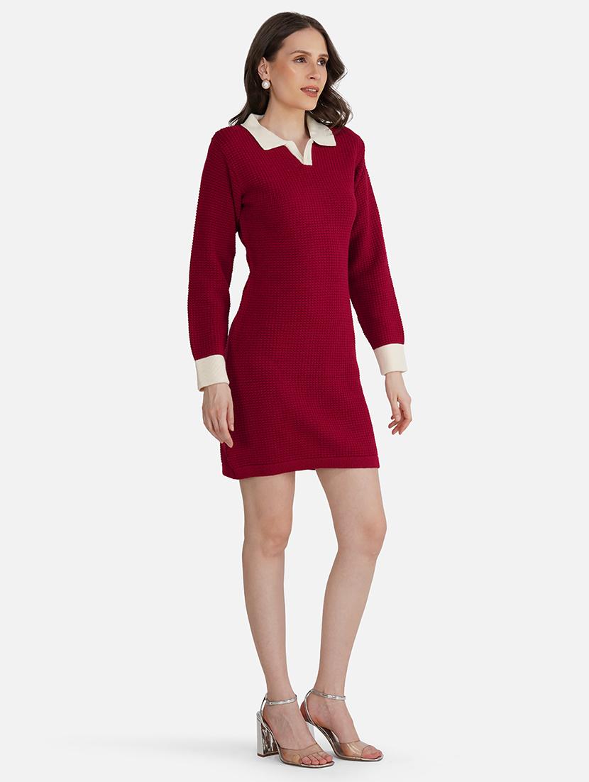 women solid acrylic long sleeve dress - 21669691 - Standard Image - 2