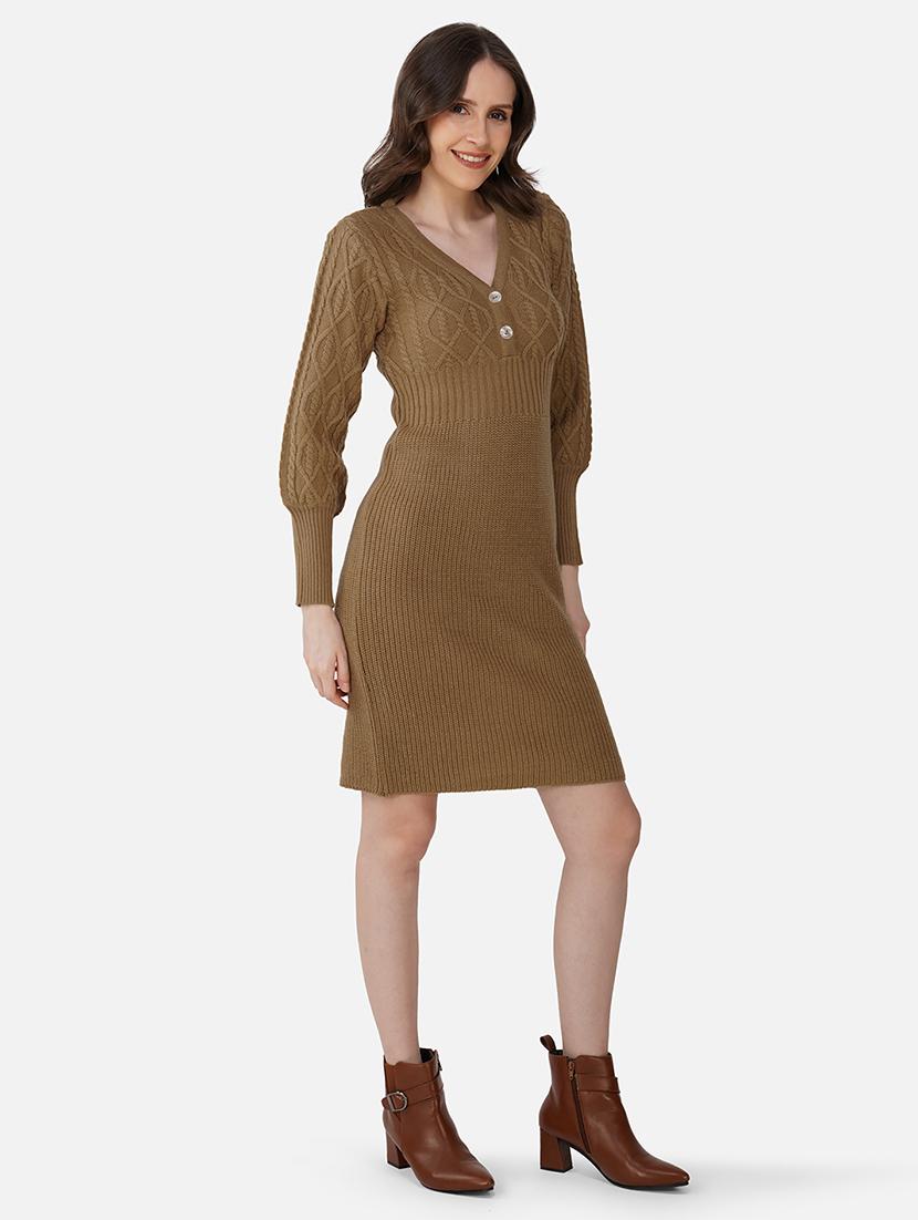 women solid acrylic long sleeve dress - 21669692 - Standard Image - 2