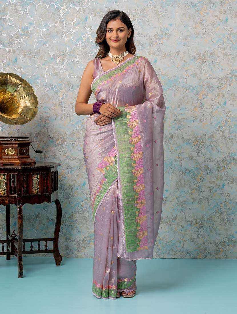 women lavender embroidered saree with blouse - 21669953 - Standard Image - 2