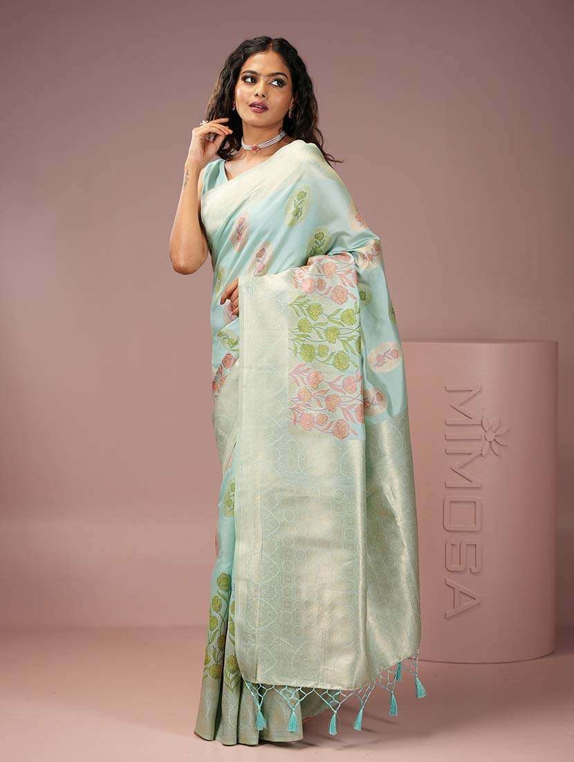 women floral zari bordered saree with blouse - 21669988 -  Standard Image - 2