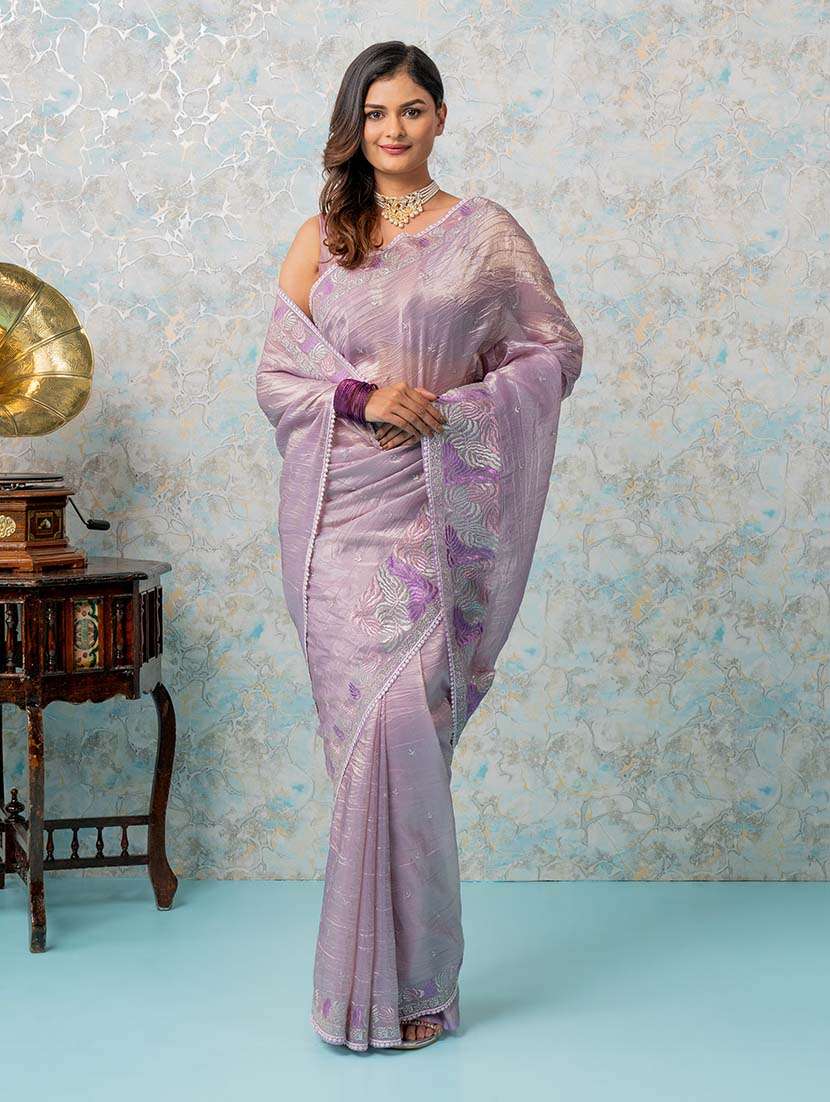 women lavender embroidered saree with blouse - 21670016 - Standard Image - 2