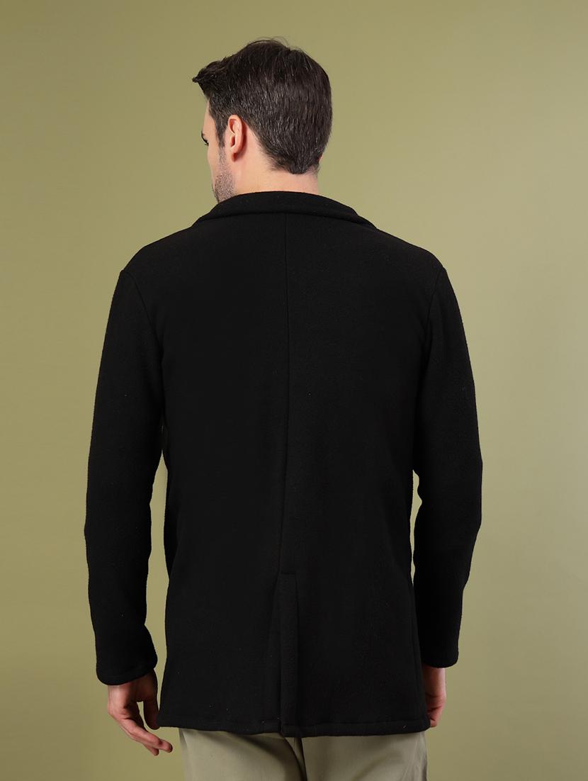 men black solid long sleeve coat - 21670160 - Standard Image - 2